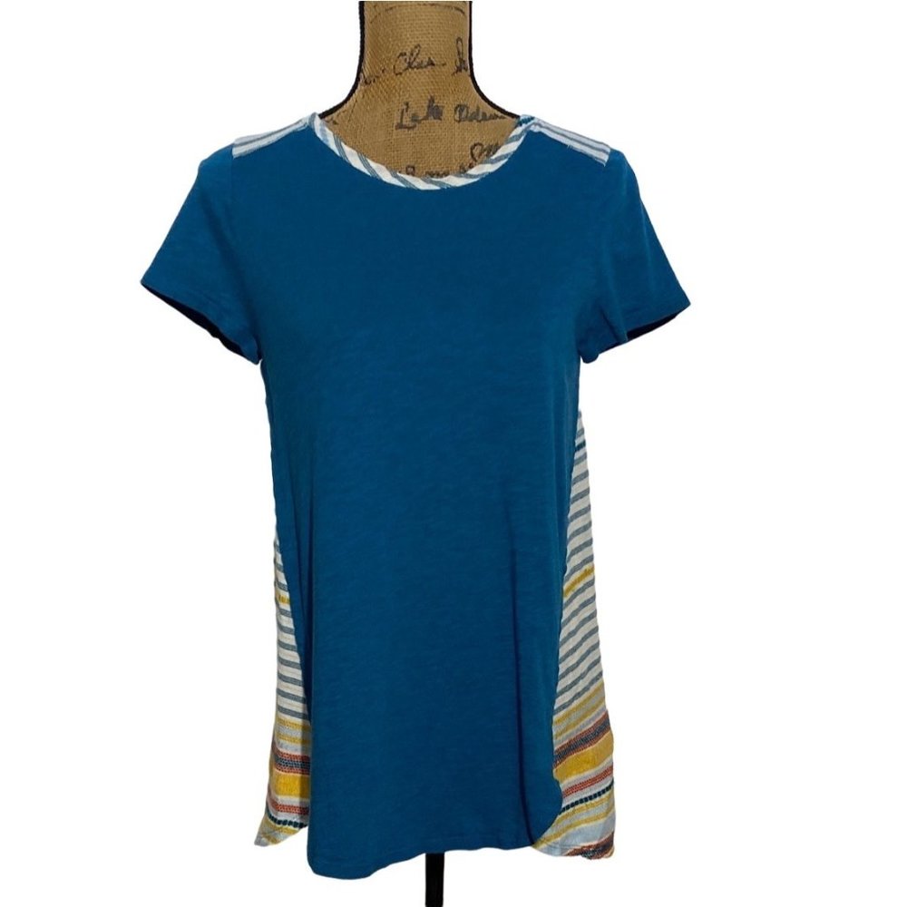 Soft Surroundings XS Top Tee Shirt Teal Colorblock Multicolor Aztec Back‎ Zipper